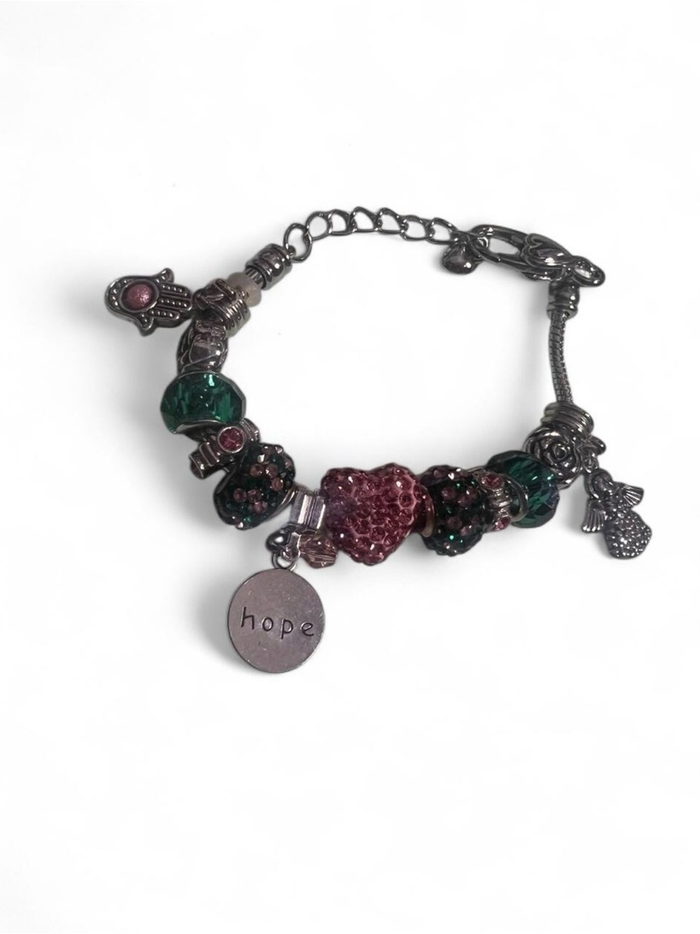 Hope Charm Beaded Bracelet with Pink and Green Accents